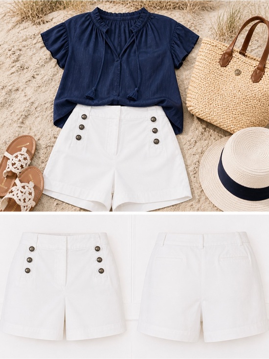 Talbots Pants - Talbots White Sailor Shorts Size 12 Nautical Button High Rise Stretch